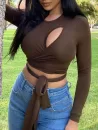 Cutout Cross Tied Long Sleeve Tee