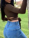 Cutout Cross Tied Long Sleeve Tee