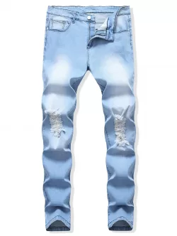 Destroyed Design Light Wash Casual Jeans