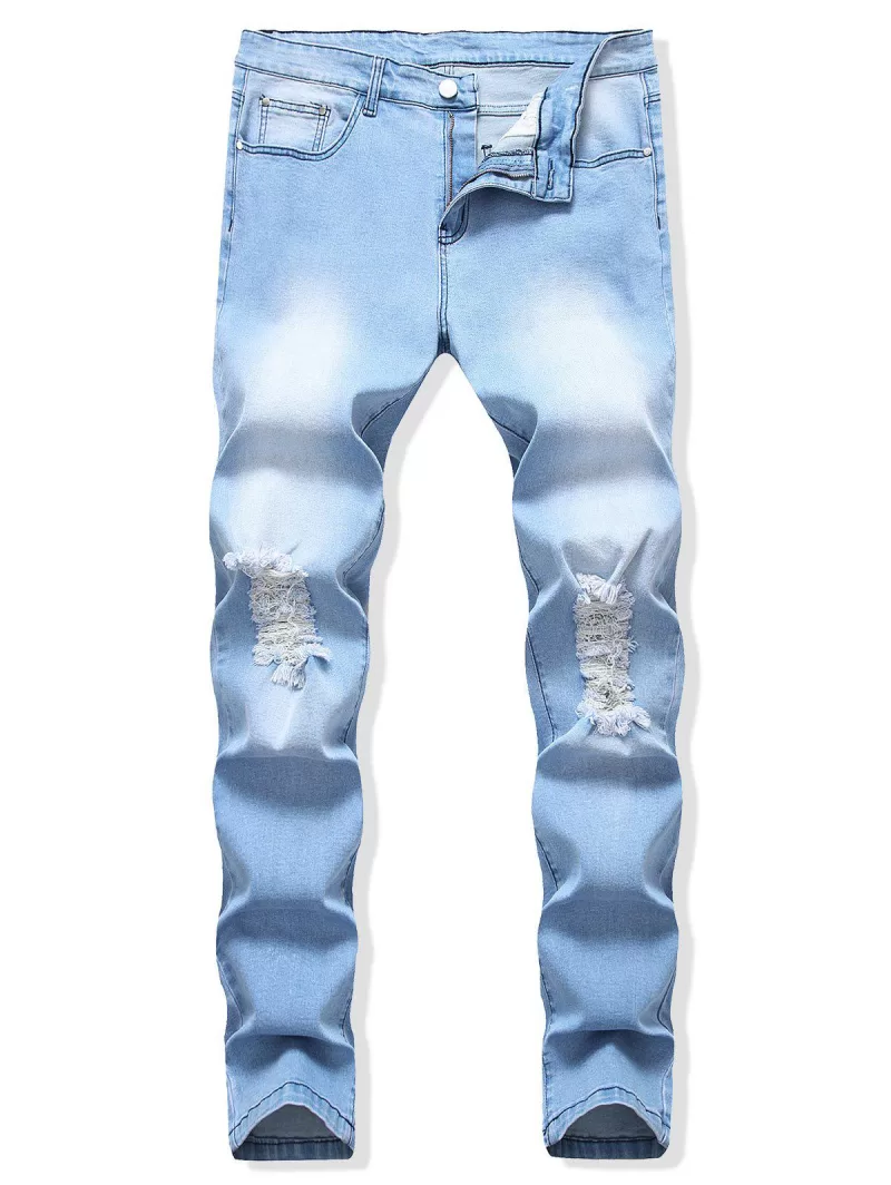 Destroyed Design Light Wash Casual Jeans