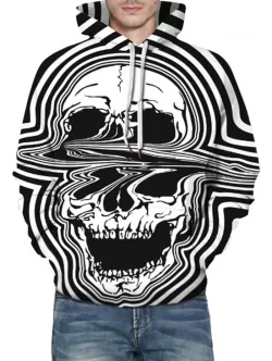 Distorted Skull Pattern Front Pocket Drawstring Hoodie