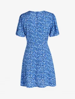 Ditsy Print Ruched Sleeve Empire Waist Dress