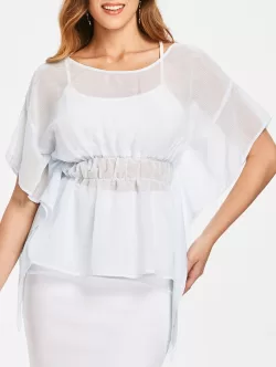Dolman Sleeve Skirted Blouse With Tank Top