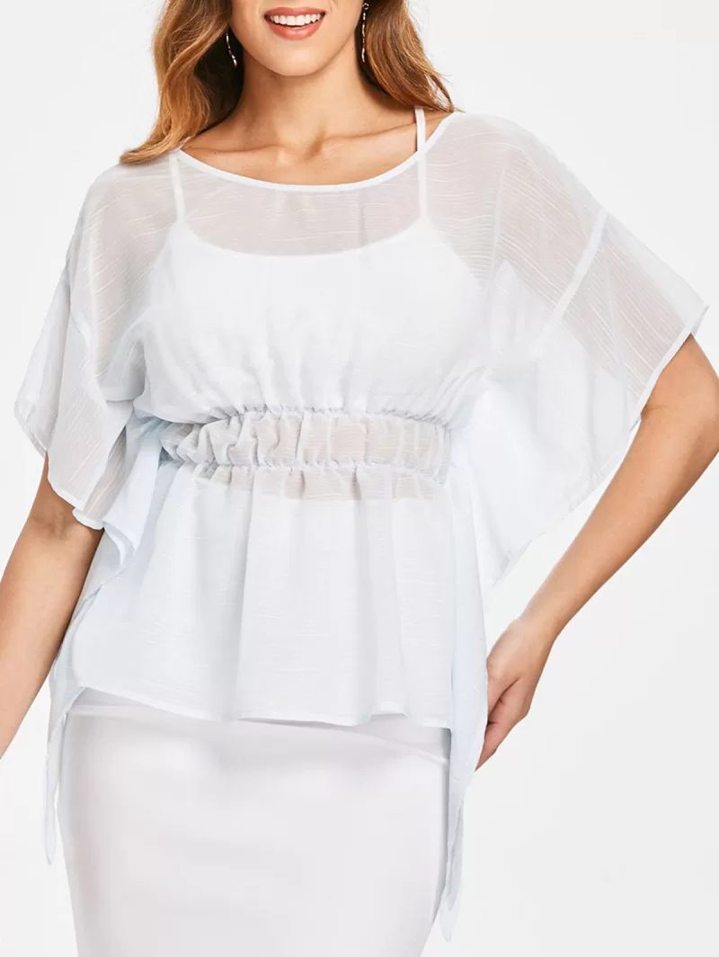 Dolman Sleeve Skirted Blouse With Tank Top