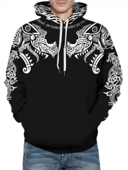 Dragon And Elephant Tribal Pattern Hoodie