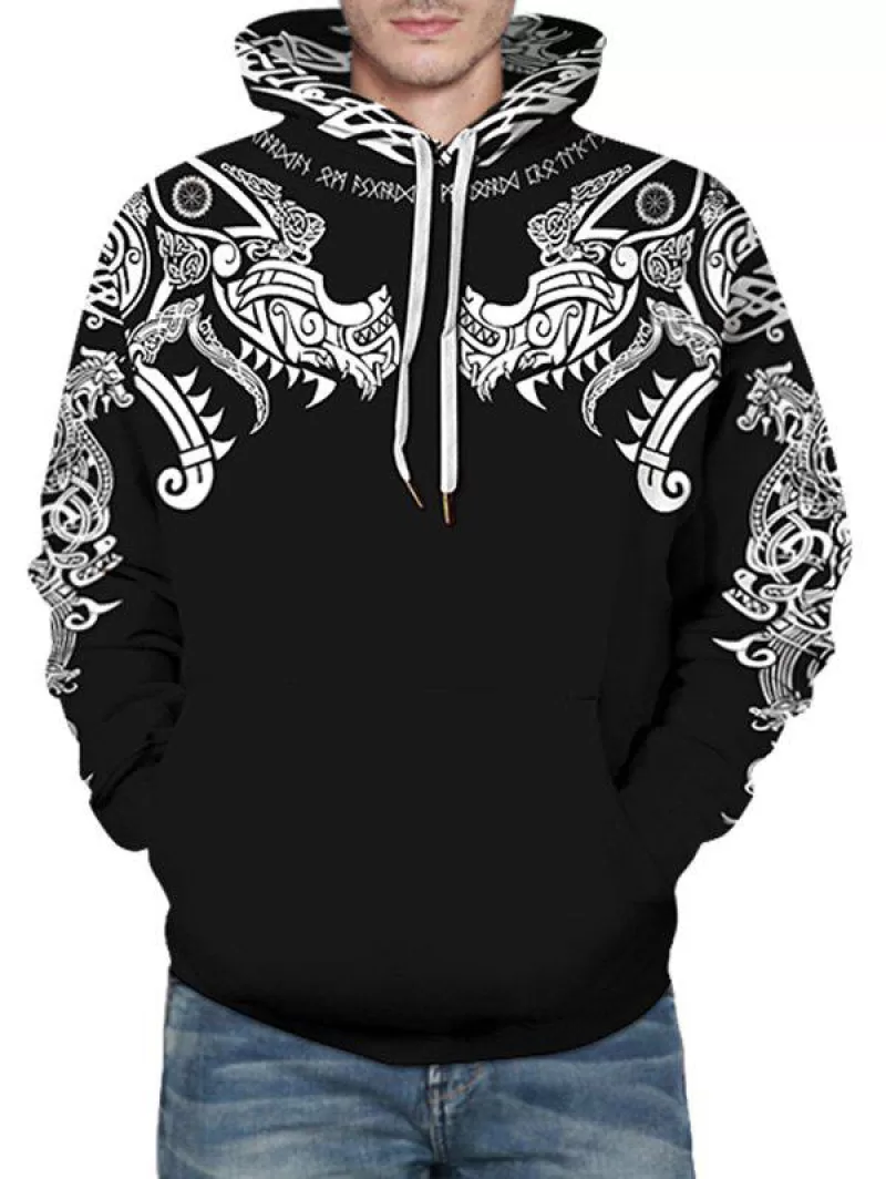 Dragon And Elephant Tribal Pattern Hoodie