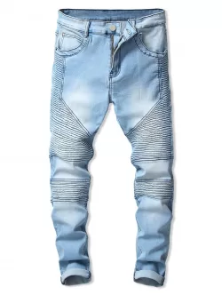 Drape Panel Design Zipper Fly Jeans