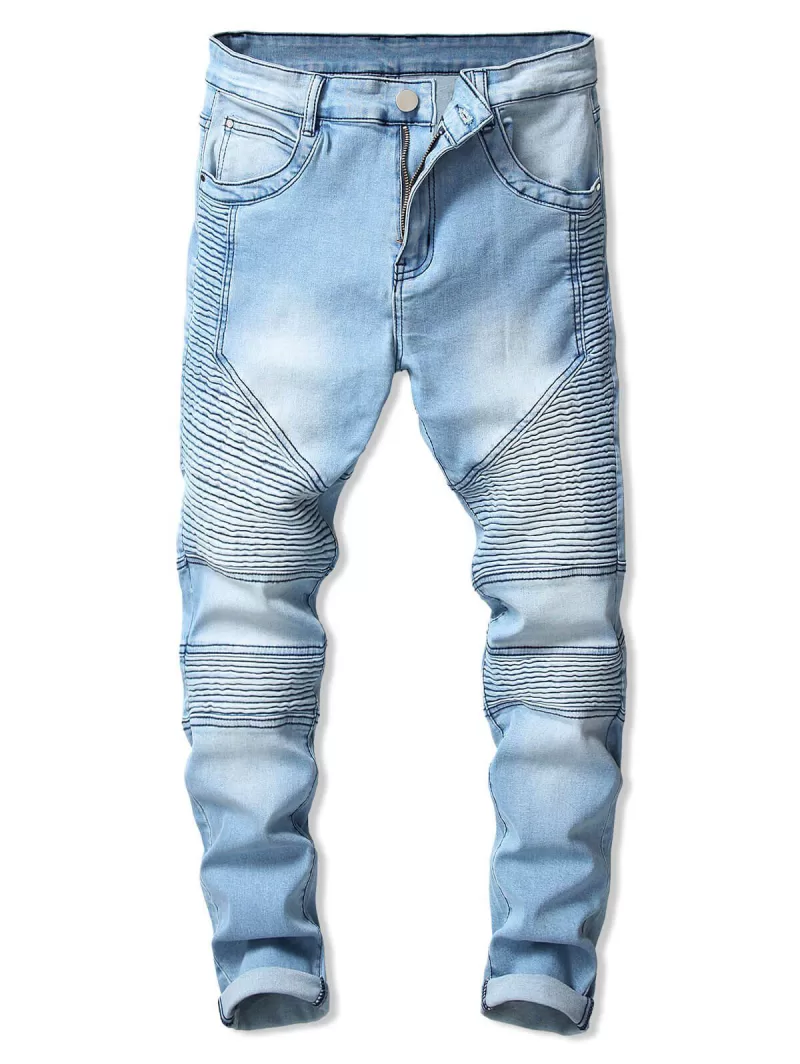 Drape Panel Design Zipper Fly Jeans