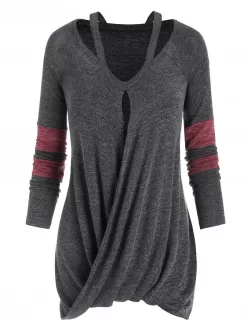 Draped Front Raglan Sleeve Cutout Tee
