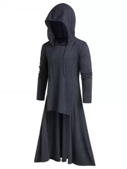 Drawstring High Low Heathered Pullover Hoodie