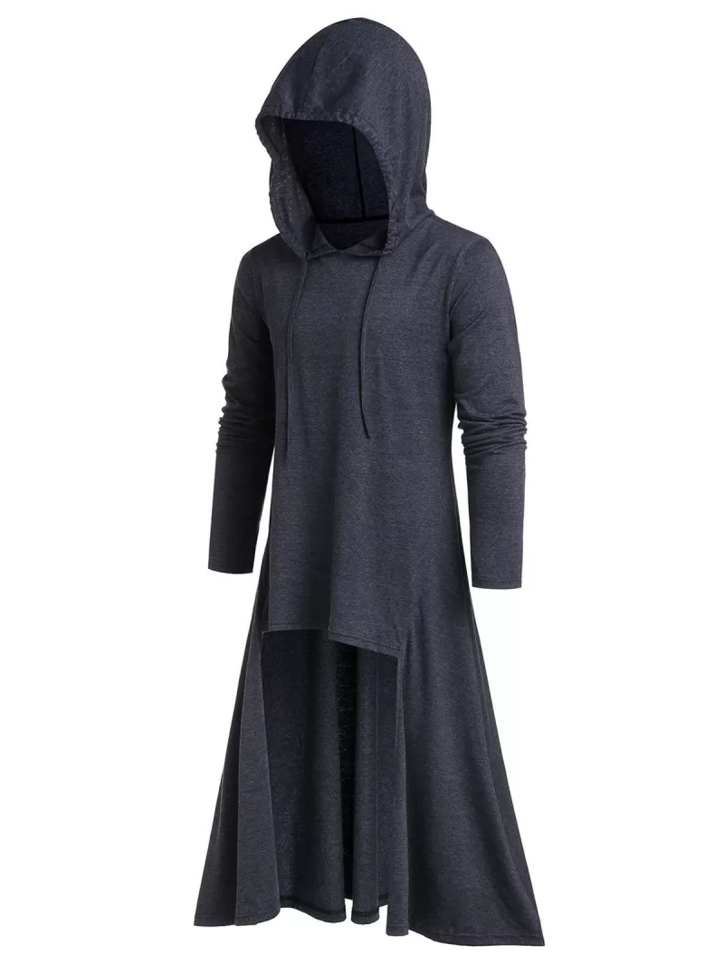 Drawstring High Low Heathered Pullover Hoodie