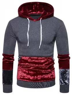 Drawstring Pleuche Patchwork Big Pocket Hoodie