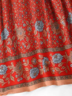 Drawstring Tasseled Bohemian Floral Maxi Skirt