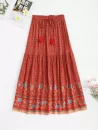 Drawstring Tasseled Bohemian Floral Maxi Skirt