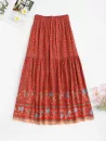 Drawstring Tasseled Bohemian Floral Maxi Skirt