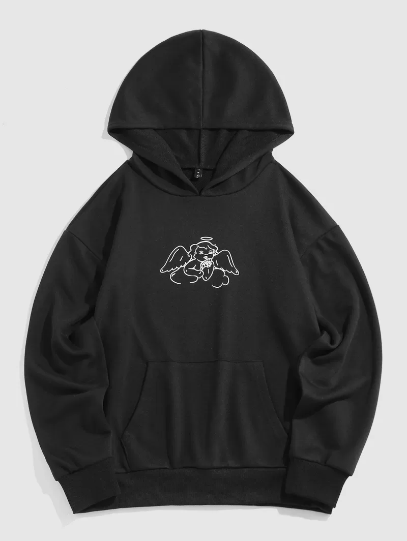 Drop Shoulder Angel Print Renaissance Hoodie