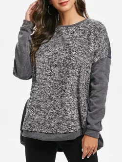 Drop Shoulder Faux Fur Insert High Low Sweatshirt