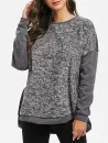 Drop Shoulder Faux Fur Insert High Low Sweatshirt