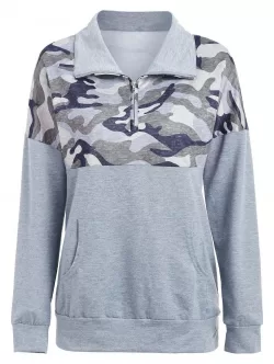 Drop Shoulder Printed Zip Sweatshirt