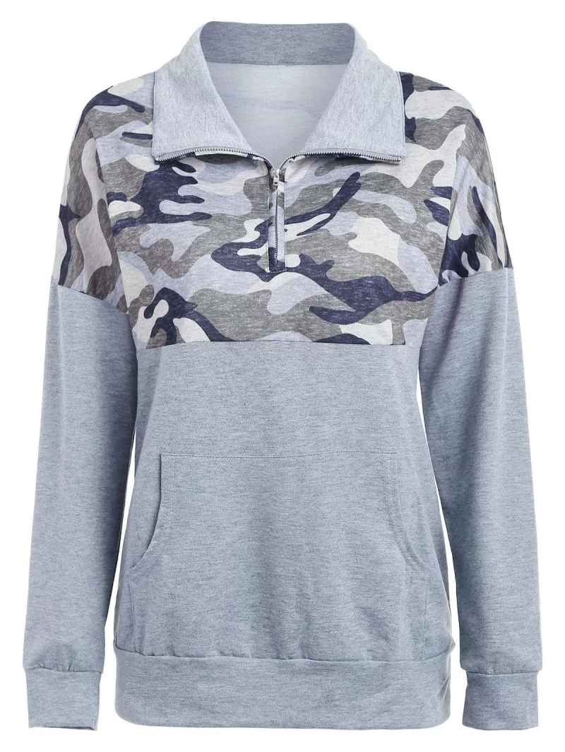 Drop Shoulder Printed Zip Sweatshirt