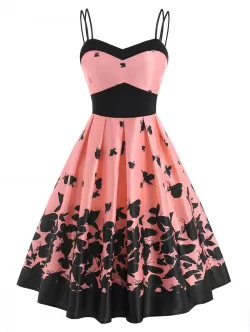 Dual Strap Butterfly Print Empire Waist Dress