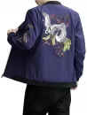 Embroidery Crane Zip Up Stand Collar Jacket