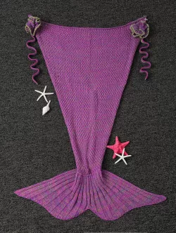 Fashion Knitted Flowers Embellished Mermaid Tail Shape Blanket For Kids