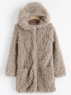 Faux Lamb Wool Hooded Coat With Pocket