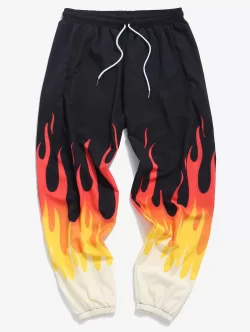 Fire Flame Print Elastic Waist Graphic Sweatpants