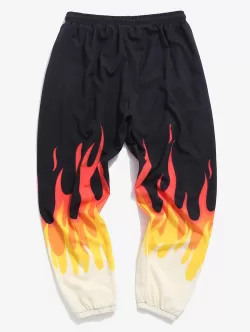 Fire Flame Print Elastic Waist Graphic Sweatpants