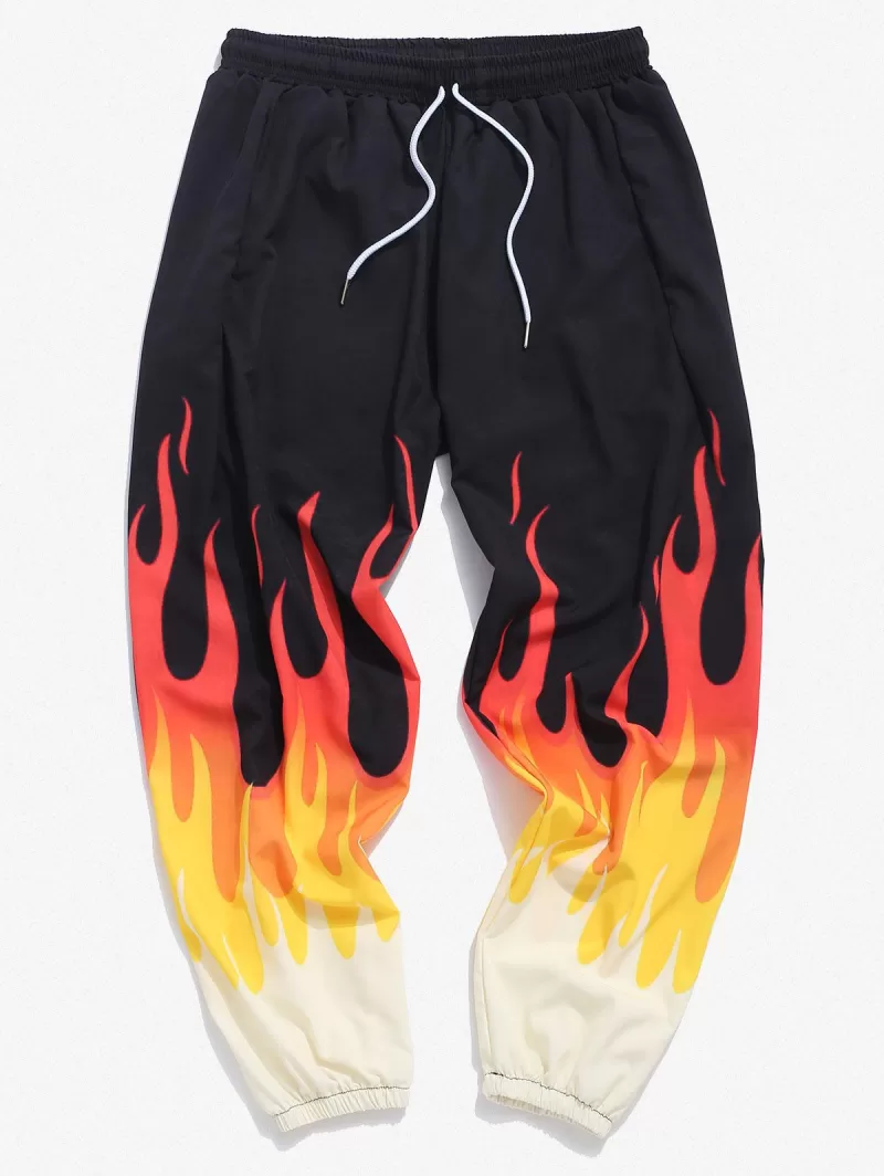 Fire Flame Print Elastic Waist Graphic Sweatpants