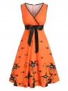 Fish Bone Cat Print Sleeveless Belted Dress