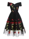 Floral Embroidered Mesh Off Shoulder Party Dress