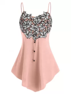 Floral Embroidery Button Cami Tank Top