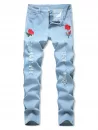 Floral Embroidery Ripped Design Jeans