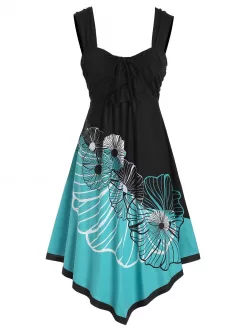 Floral Print Empire Waist Asymmetrical Cami Dress