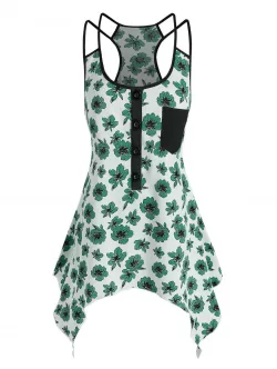 Floral Print Irregular Racerback Tank Top