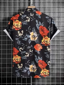 Floral Print Vacation Shirt And Frayed Ripped Jeans Set