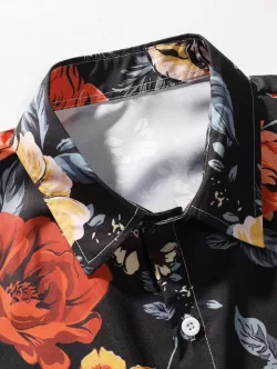 Floral Print Vacation Shirt And Frayed Ripped Jeans Set