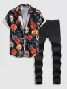 Floral Print Vacation Shirt And Frayed Ripped Jeans Set