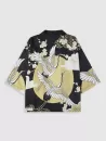 Floral Sun And Crane Print Kimono And Drawstring Shorts Set