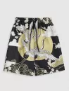Floral Sun And Crane Print Kimono And Drawstring Shorts Set