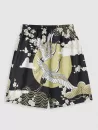 Floral Sun And Crane Print Kimono And Drawstring Shorts Set