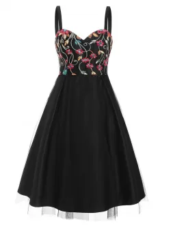 Flower Embroidered Lace Overlay Sweetheart Party Dress
