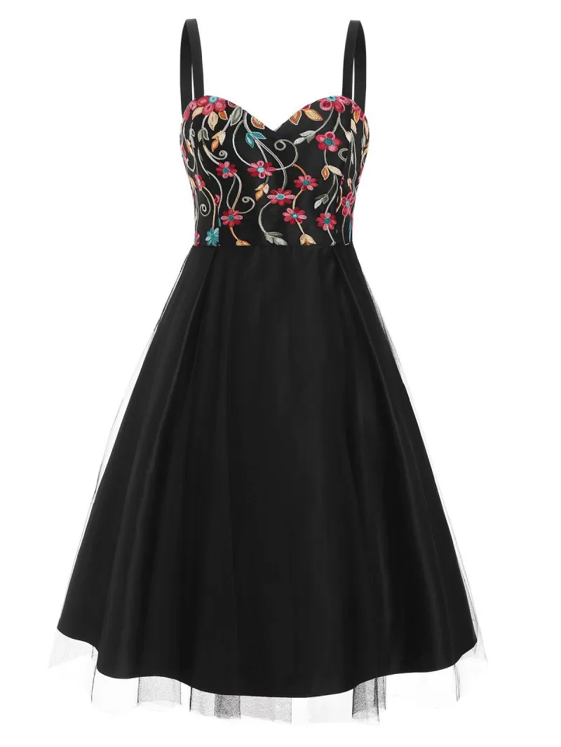 Flower Embroidered Lace Overlay Sweetheart Party Dress