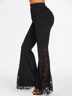 Flower Lace Insert Skirted Flare Pants