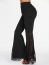 Flower Lace Insert Skirted Flare Pants