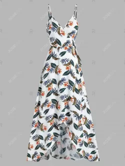 Flower Leaves Print Wrap Maxi Dress