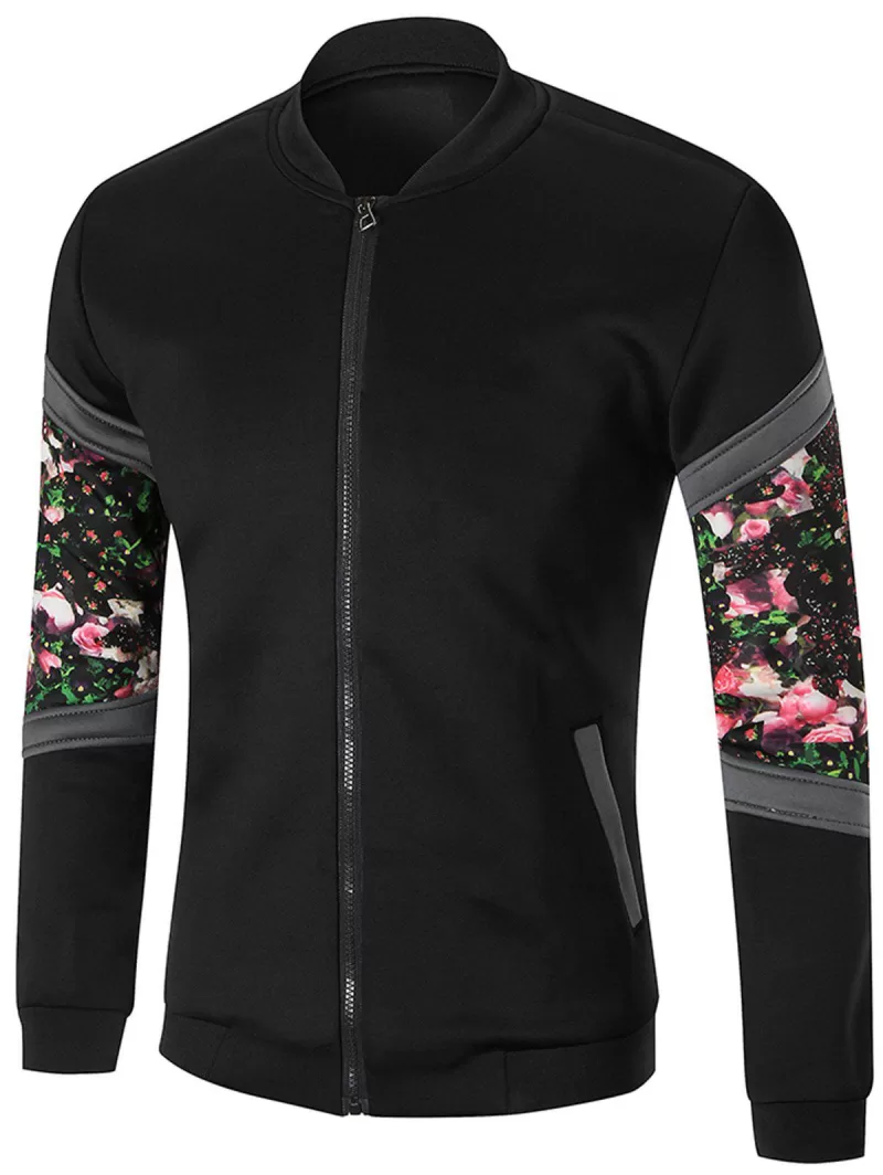 Flower Printed Zip Up Jacket