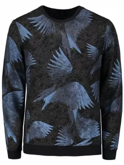 Foldover Paper Spider Web Printed Pullover Sweatshirt